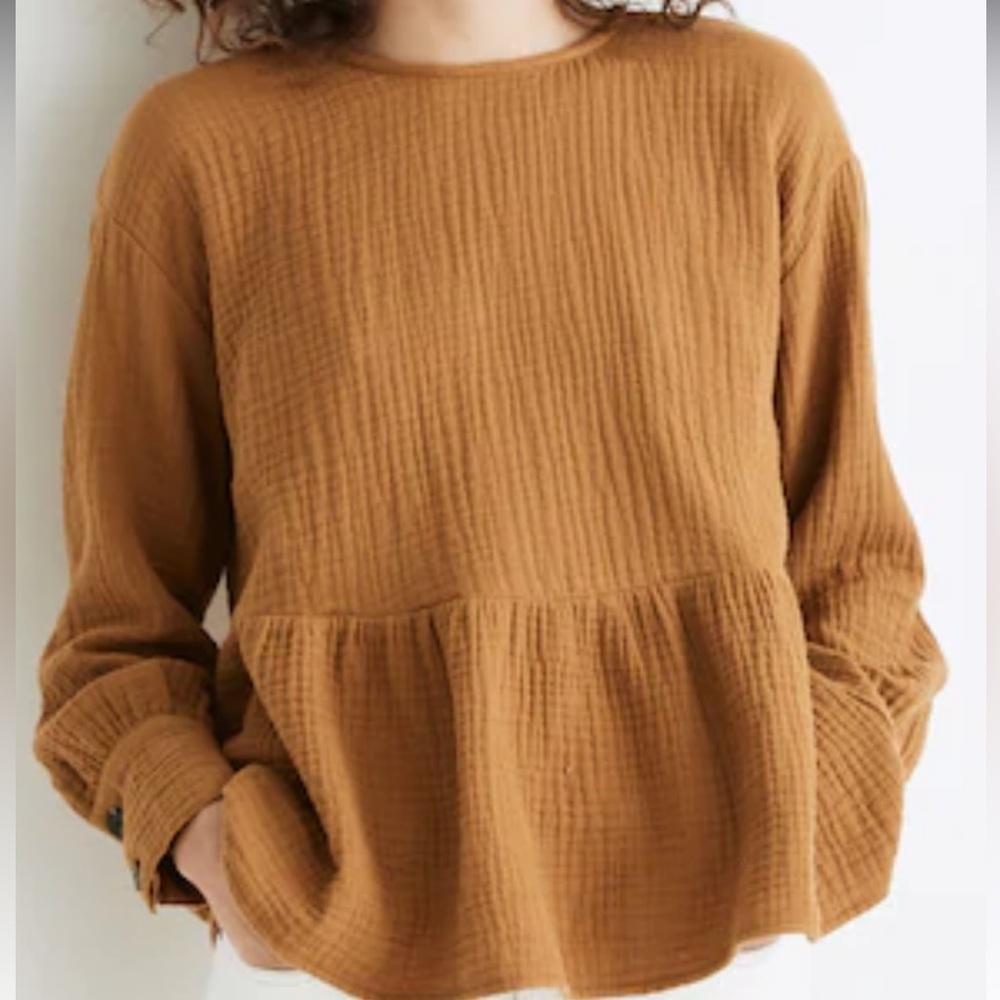 MadeWell Lightspun Button-Back Peplum Top Size XXS NWOT Compass Gold